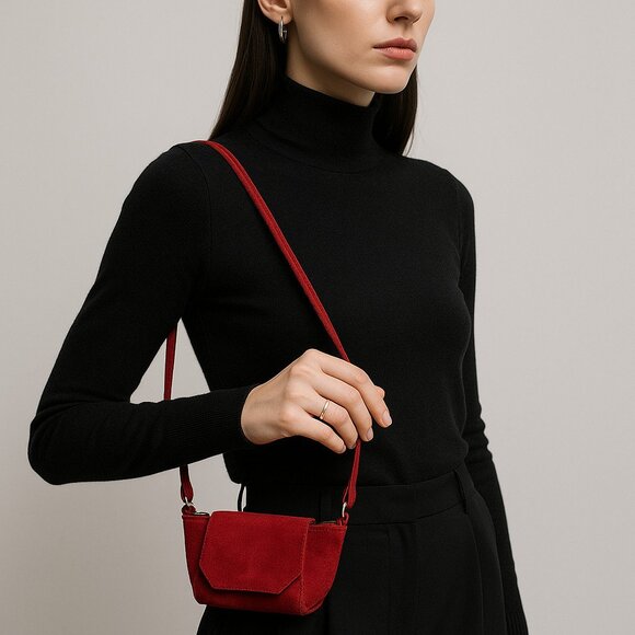 ASOS Red Suede Mini Crossbody Bag – Small Shoulder Purse - Picture 1 of 13